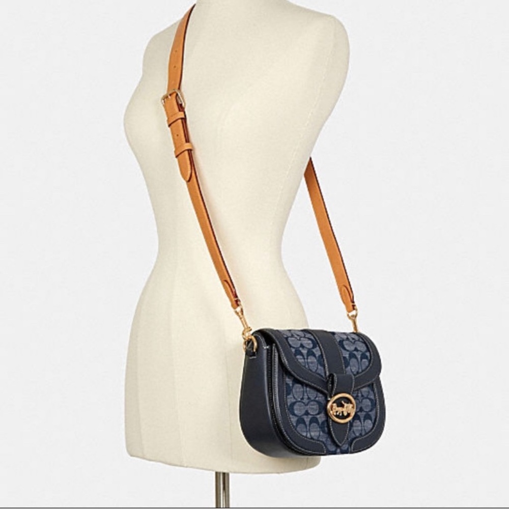 Coach Georgia Saddle Bag in Signature Chambray Blue Tan Crossbody Shoulder Bag